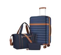 KONO Reisekoffer Set 3-teilig, Erweiterbar Hartschalenkoffer Mittel mit 4 Rollen und TSA Schloss, leichte ABS+PC Trolley inkl Reisetasche und Kulturbeutel, ideal für Geschäftsreise, Dunkelblau/Braun