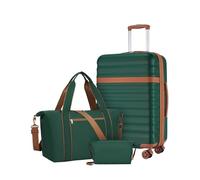 KONO Reisekoffer Set 3-teilig, Erweiterbar Hartschalenkoffer Mittel mit 4 Rollen und TSA Schloss, leichte ABS+PC Trolley inkl Reisetasche und Kulturbeutel, ideal für Geschäftsreise, Dunkelgrün/Braun
