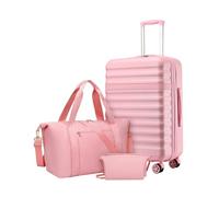 KONO Reisekoffer Set 3-teilig, Erweiterbar Hartschalenkoffer Mittelgroß mit 4 Rollen und TSA Schloss, leichte ABS+PC Trolley inkl Reisetasche und Kulturbeutel, ideal für Geschäftsreise, Rosa