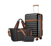 KONO Reisekoffer Set 3-teilig, Erweiterbar Hartschalenkoffer Mittelgroß mit 4 Rollen und TSA Schloss, leichte ABS+PC Trolley inkl Reisetasche und Kulturbeutel, ideal für Geschäftsreise, Schwarz/Braun