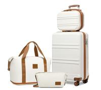 KONO Reisekoffer Set Gepäcksets 4 Teilig Kofferset, 55cm Handgepäck mit Beautycase Kosmetikkoffe mit handgepäck Reisetasche mit Kulturbeutel (Creme Weiß)