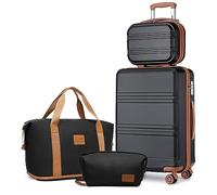 KONO Reisekoffer Set Gepäcksets 4 Teilig Kofferset, 55cm Handgepäck mit Beautycase Kosmetikkoffe mit handgepäck Reisetasche mit Kulturbeutel (Schwarz/Braun)