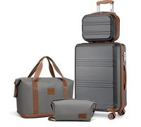 KONO Reisekoffer Set Gepäcksets 4 Teilig Kofferset, 55cm Handgepäck mit Beautycase Kosmetikkoffe mit handgepäck Reisetasche mit Kulturbeutel (Grau/Braun)