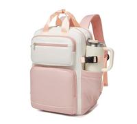 KONO Rucksack Damen 15,6 Zoll Laptop Rucksack, Große Wasserdicht Schulrucksack mit Flaschenfach, 2 in 1 Daypack für Arbeit, Uni, Reise und Büro (Beige/Rosa)