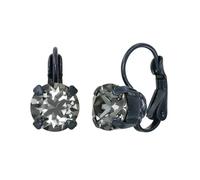 Konplott: Ohrringe Black Jack Krappe, moderne schlichte runde Kristallohrringe in Krappenfassung, für Damen/Frauen (grau-schwarz)