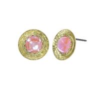 Konplott: Ohrstecker Honey Drops in Space, runde gehämmerte Schalen-Ohrstecker mit rundem Glasdrop, für Damen/Frauen (hellorange)