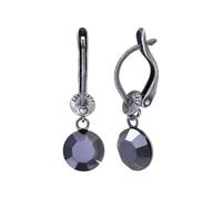 Konplott: pendelnde Ohrringe Black Jack jet, klassische hängende Kristall-Ohrringe in rund, für Damen/Frauen