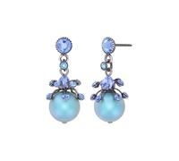 Konplott: pendelnde Ohrstecker Amelia, glänzende Cream-Pearlkugel-Ohrstecker mit Kristallen in hellblau, für Damen/Frauen