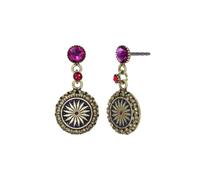 Konplott: pendelnde Ohrstecker Medallion Glam, moderne modische Hänge-Ohrstecker mit Kristallstein und Dekoelement, für Damen/Frauen (fuchsia-rot)