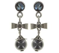 Konplott: pendelnde Ohrstecker Pearls and Ribbons black, kleine niedliche Schleifen-Ohrstecker mit schwarzer Perle, für Damen/Frauen