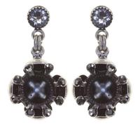 Konplott: pendelnde Ohrstecker Petit Fleur de Bloom black, moderne Kelchblüten-Ohrstecker mit Perle und Kristallen, für Damen/Frauen