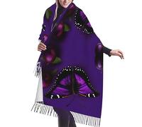 KoNsev Eulen auf Baumzweigen Damen Mode Schal mit Quaste Weiche Kaschmir Warm Große Decke Wrap Schal, Ein lila Pflaume Schmetterling, Einheitsgröße