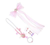 KONTONTY Teiliges Meerjungfrau Schmuckset für Kleine Mädchen Prinzessin Zubehör mit Schleifen-haarclips Muschel-halskette Perlenarmband Ohrclips und Ring Leicht Hautfreundlich für