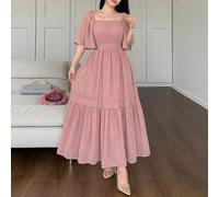 Kontrast-Farben Spitzen Midi-Kleid mit Blume Muster für Frauen, Sommerkleider für Frauen, Urlaubsoutfits für Frauen im Sommer