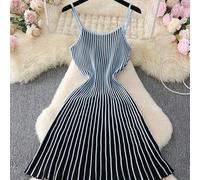 Kontrastfarbenes gestricktes Damenpulloverkleid für Herbst/Winter, verdicktes Retro-Kleid