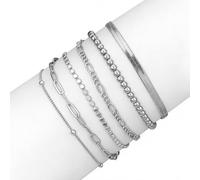 Konxi 6 Stück Armband Damen Stapelbare Gold/Silber Verstellbare Armband Set Twist Figaro Ketten Armbander für Damen Verstellbare Ketten Armband (Silberset-2)