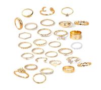 Konxi Gold Verstellbare Ringe Set 29-31 Stück Stapelbare Vintage Ringe Vintage Punk Ring Set für Männer Frauen Boho Chunky Ring Gold Damen (GoldSet-2)