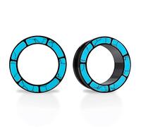 KOOBODY 1 Paar Edelstahl Opal blau umrandet Ohr Flesh Tunnel Schraube zurück fit blau türkis Shell Ohr Gauges Stretcher Expander Piercing Schmuck 2g-2"