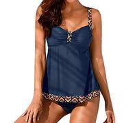 Kootk Damen Swimwear Tankinis Bademode Schwimmanzug Badeanzug Große Größen Strandkleidung Swmming Suit Tankini Oberteil + Slip Blau XL
