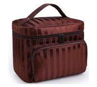 KoovDem Reise-Make-up-Tasche mit großem Fassungsvermögen, wasserdichter Nylon-Organizer mit stilvollem Streifen-Design, kompakte, leichte Kulturtasche für Damen, mehrschichtige Aufbewahrung mit