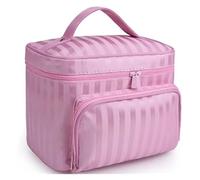 KoovDem Reise-Make-up-Tasche mit großem Fassungsvermögen, wasserdichter Nylon-Organizer mit stilvollem Streifen-Design, kompakte, leichte Kulturtasche für Damen, mehrschichtige Aufbewahrung mit