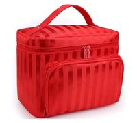 KoovDem Reise-Make-up-Tasche mit großem Fassungsvermögen, wasserdichter Nylon-Organizer mit stilvollem Streifen-Design, kompakte, leichte Kulturtasche für Damen, mehrschichtige Aufbewahrung mit
