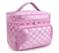KoovDem Reise-Make-up-Tasche mit großem Fassungsvermögen, wasserdichter Nylon-Organizer mit stilvollem Streifen-Design, kompakte, leichte Kulturtasche für Damen, mehrschichtige Aufbewahrung mit