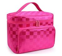 KoovDem Reise-Make-up-Tasche mit großem Fassungsvermögen, wasserdichter Nylon-Organizer mit stilvollem Streifen-Design, kompakte, leichte Kulturtasche für Damen, mehrschichtige Aufbewahrung mit