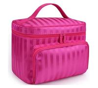 KoovDem Reise-Make-up-Tasche mit großem Fassungsvermögen, wasserdichter Nylon-Organizer mit stilvollem Streifen-Design, kompakte, leichte Kulturtasche für Damen, mehrschichtige Aufbewahrung mit