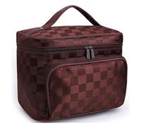 KoovDem Reise-Make-up-Tasche mit großem Fassungsvermögen, wasserdichter Nylon-Organizer mit stilvollem Streifen-Design, kompakte, leichte Kulturtasche für Damen, mehrschichtige Aufbewahrung mit