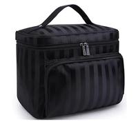 KoovDem Reise-Make-up-Tasche mit großem Fassungsvermögen, wasserdichter Nylon-Organizer mit stilvollem Streifen-Design, kompakte, leichte Kulturtasche für Damen, mehrschichtige Aufbewahrung mit