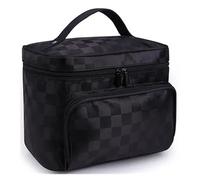 KoovDem Reise-Make-up-Tasche mit großer Kapazität - wasserdichter Nylon-Organizer mit stilvollem Streifen-Design, kompakte, leichte Kulturtasche für Damen, mehrschichtige Aufbewahrung mit Netztaschen