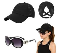 Kopfbedeckung Damen Sommer Baseballcap Set - 2-teilig mit Sonnenhut und Sonnenbrille - UV-Schutz Mütze für Frauen - Einheitsgröße 56-58 cm - Schwarz - für Strand, Sport, Wandern, Reisen