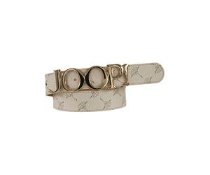 Koppelgürtel JOOP, Damen, Gr. 95, beige (sanftes weiß), Materialmix, Gürtel Koppelgürtel, mit Cornflower-Alloverprint und Logo-Pin-Schließe (82480432-95) sanftes weiß