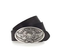 MUSTANG Koppelgürtel Herren Leder 4 cm Used-Look Schwarz Größe 85 mit Adler-Schließe