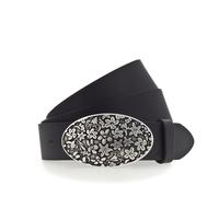 Koppelgürtel MUSTANG, Damen, Gr. 95, schwarz (790, schwarz), Rindsleder, unifarben, Gürtel Koppelgürtel, Florale Koppelschließe in mattem Silber, 3,5 cm (32130422-95) 790, schwarz