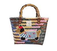 Korbtaschen Damen, Kunststoff Einkaufskorb mit Henkel, Strandtasche Stroh mit Dackel Muster, Basttasche für Sommer, Geflochten Handtasche für Picknick, Shopping, Urlaub