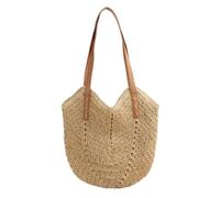 Korbtaschen Damen Stroh-Strandtasche für Damen, große Stroh-Tragetasche mit Reißverschluss, sommerlich gewebt Sommer Strand Geldbörse(Beige)