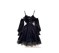 Korean Fashion Frauen Prinzessin Schwarz Mini Kleid 2023 Herbst Y2K Off Schultern Spitze Patchwork Samt Gothic Party Kleid