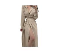 Koreanischen Stil Schwarz Hemd Kleid Frauen Coquette Sexy EIN Stück Verschüttet Langarm Tunika Midi Beige Bluse Kleider Herbst