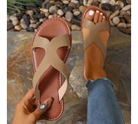 Koreanischer Stil lässige flache Slide Sandalen, Damen Sommer Outdoor offene Zehe gewebte römische Strandpantoffeln für Kleider, Weiß, Beige, Schwarz,