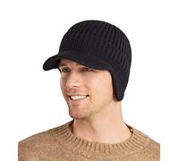 Koreshion Herren Winter Visier Beanie Mütze mit Ohrenklappen Strick Baseball Cap mit Krempe Skimütze Warm Fleece Gefüttert Jagdmütze, Schwarz, Einheitsgröße