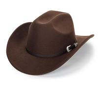 KorhLeoh Cowboy-Cowgirl-Hut für Damen und Herren, Kunstfilz, breite Krempe, Westerngürtel, Schnalle, Panama-Fedora-Hut (M)