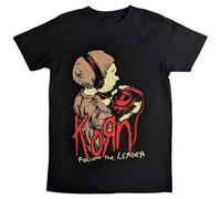 Korn T-Shirt Follow The Leader – Band-Logo, 100% Baumwolle, Unisex – Schwarz L