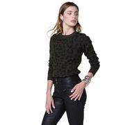 Koroshi Damen-Strickpullover mit Jacquard-Tier, Metallic-Garn, langärmelig, Rundhalsausschnitt und Metallplatte, grün, L