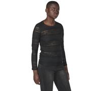 Koroshi Langärmliges T-Shirt mit Rundhalsausschnitt und Spitzenrand mit Spitzenbesatz für Damen, Schwarz, Schwarz, Schwarz , X-Small