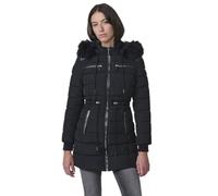 Koroshi Lange Steppjacke für Damen in Schwarz, mit Fellkapuze und Reißverschluss vorne., Schwarz , 36