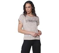 Koroshi Leicht transparentes Kurzarm-T-Shirt mit Rundhalsausschnitt mit Schulteröffnungen und Frontdetails mit Glitter-Logo, Beige, für Damen, Beige, Beige, Large