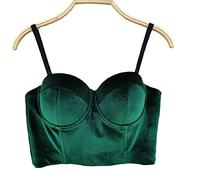 Korsett Der Grünen Retro-Frauen - Klassischer Einfarbiger Samt, Kurzes Oberteil, Bustiers, Bauchfreies Oberteil, Camis-Dessous, Sexy Damenclub-Party-Nachtclub-Push-Up-Spaghettiträger-Kleidung,38