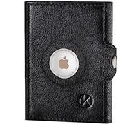 KORUTA Airtag Wallet mit Münzfach & RFID-Schutz - Airtag Portmonee Herren klein aus echtem Leder - Mini Geldbörse - Kreditkartenetui Kartenetui - Portemonnaie - Geldbeutel (Schwarz, XL Münzfach)